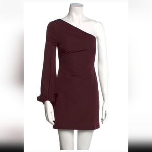 STAUD Paula One Shoulder Mini Dress in Merlot Wine Burgundy size 2 EUC Long Slv